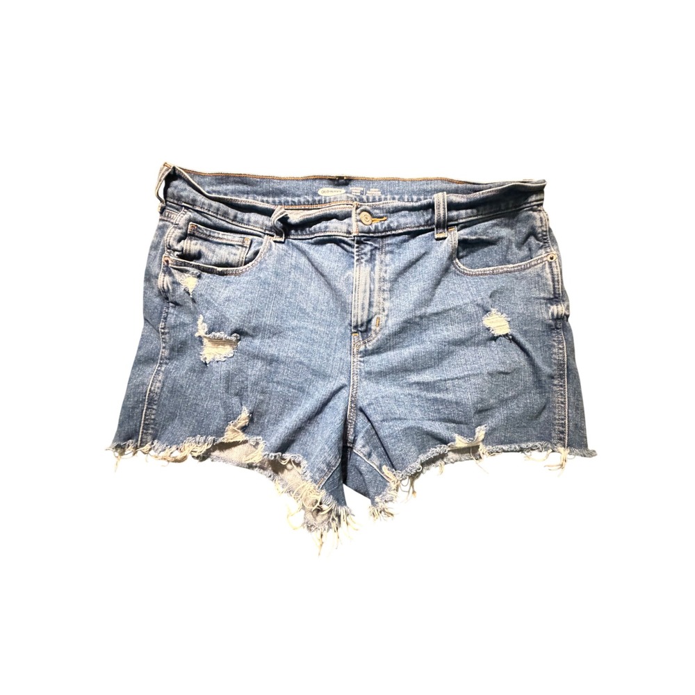 Old Navy Boyfriend Mid-Rise Blue‎ Distressed Denim Cut Off Shorts women's 14